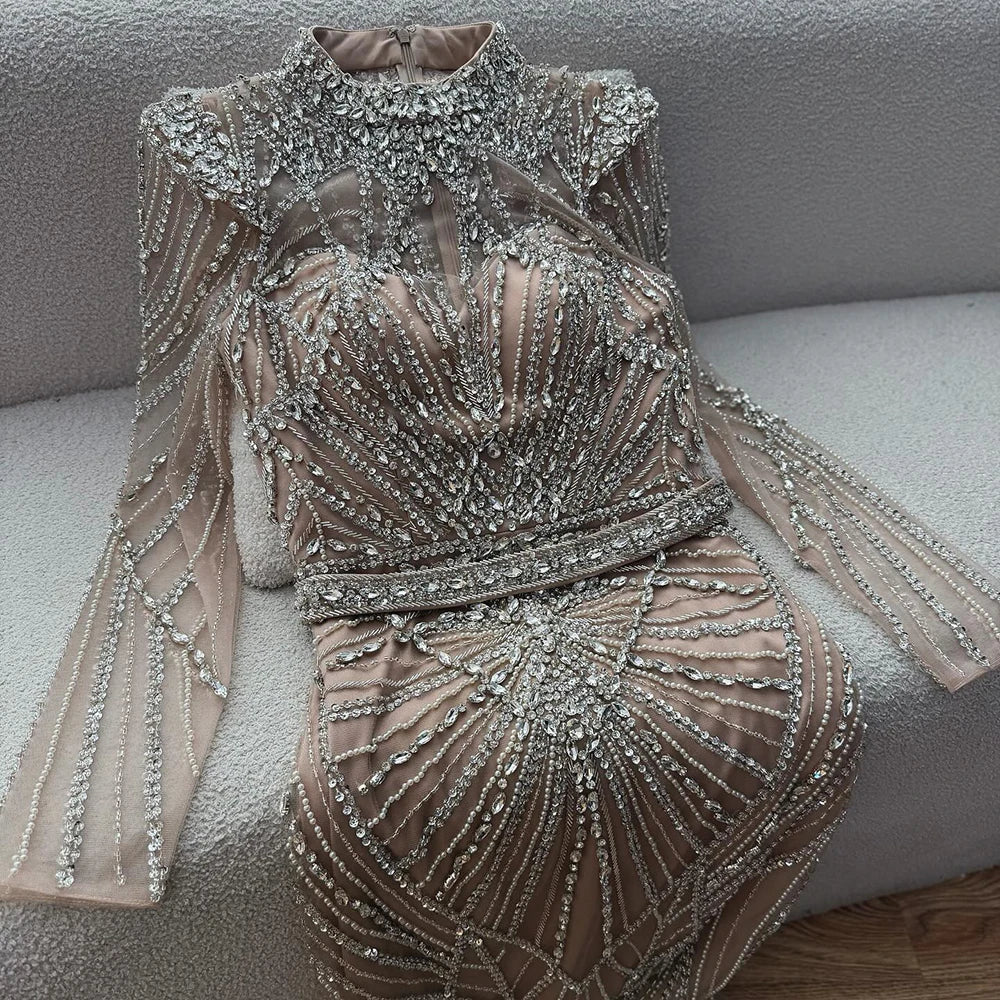 Modest Caramel High Collar Evening Dress For Women Wedding Party CLA73203