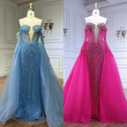 Luxury Blue Mermaid Evening Dress With Gloves And Overskirt CLA72582