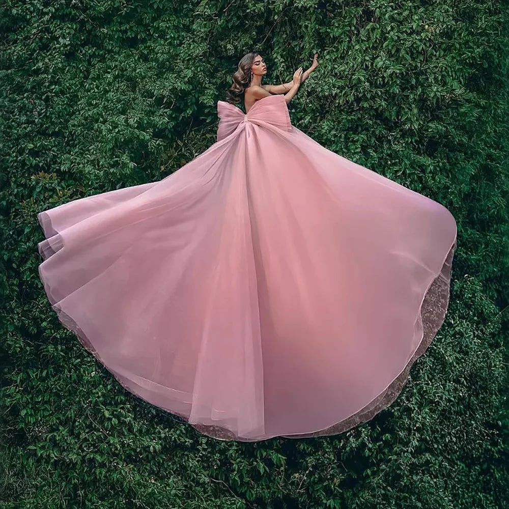 Luxury Beaded Pink Mermaid Evening Dress With Big Bow CLA73061
