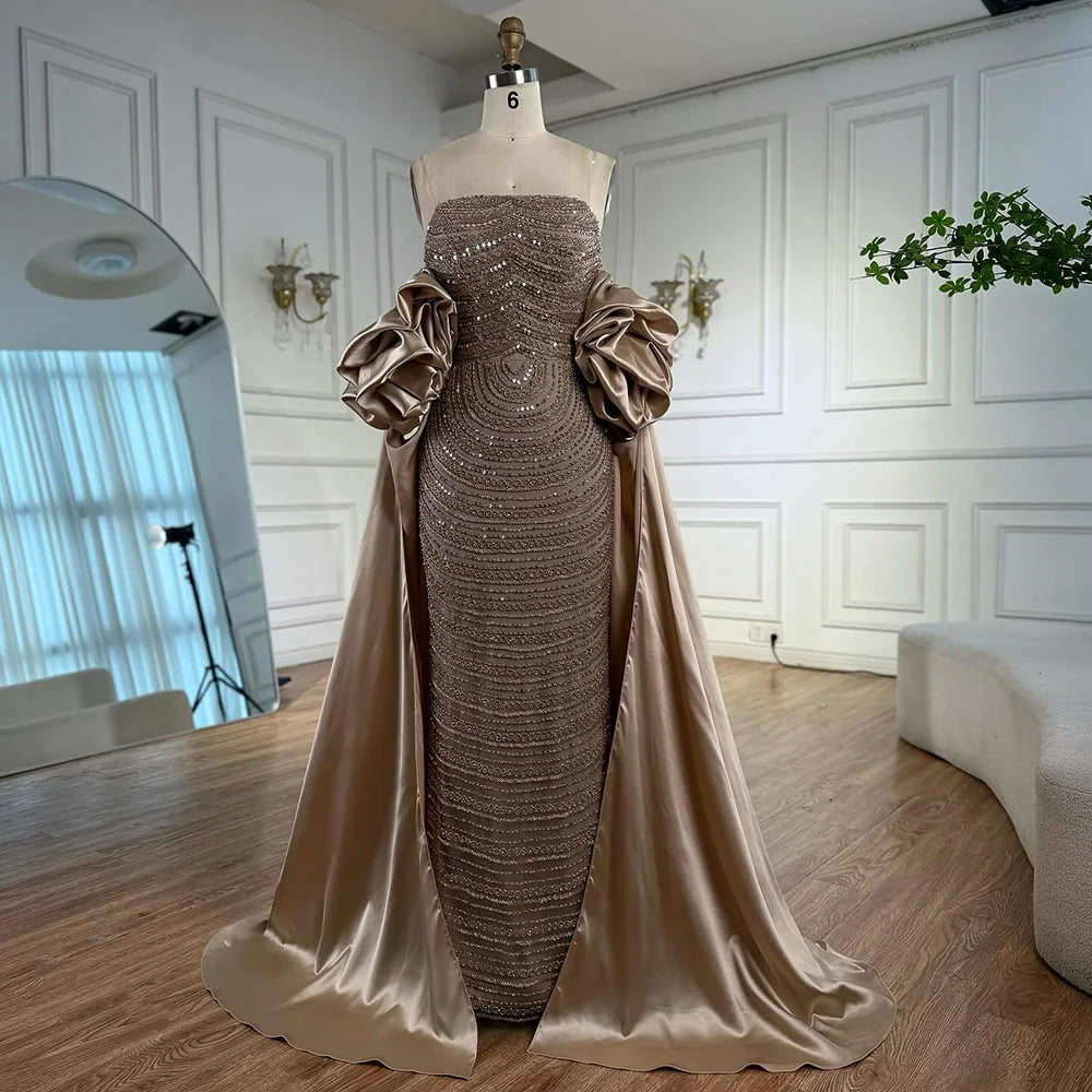 Luxury Arabic Dusty Rose Evening Dresses with Cape CLA72543