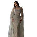 Luxury Dubai Caramel Beaded Evening Dress With Cape CLA72811C