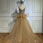 Luxury Dubai Nude Beaded Spaghetti Strap Evening Dress Mermaid With Overskirt CLA72810