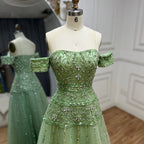 Luxury Caramel Off The Shoulder A-Line Beaded Evening Dress CLA72709