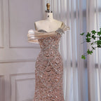 Luxury Nude Beaded Off Shoulder Mermaid Evening Dress CLA73365A