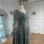 Arabic Turquoiise A-Line Flared Sleeves Simple Style Evening Dress CLA73177