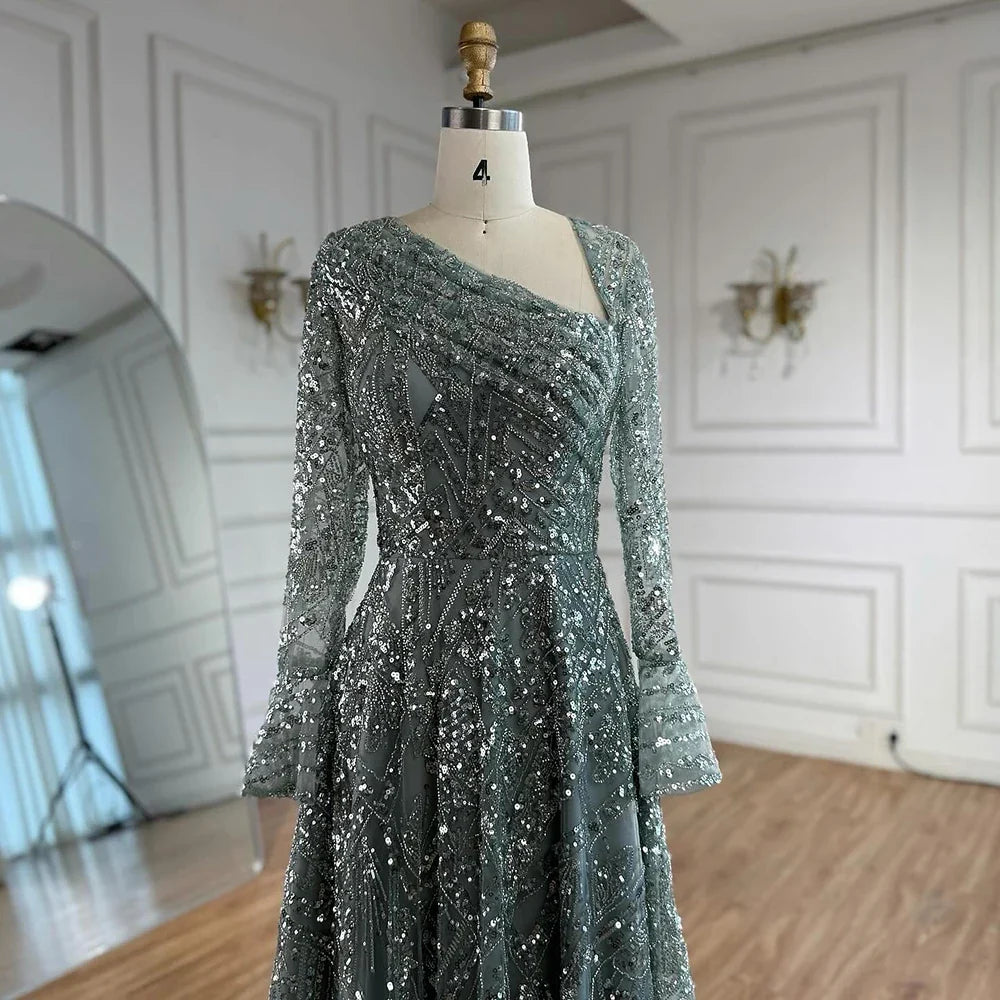 Arabic Turquoiise A-Line Flared Sleeves Simple Style Evening Dress CLA73177
