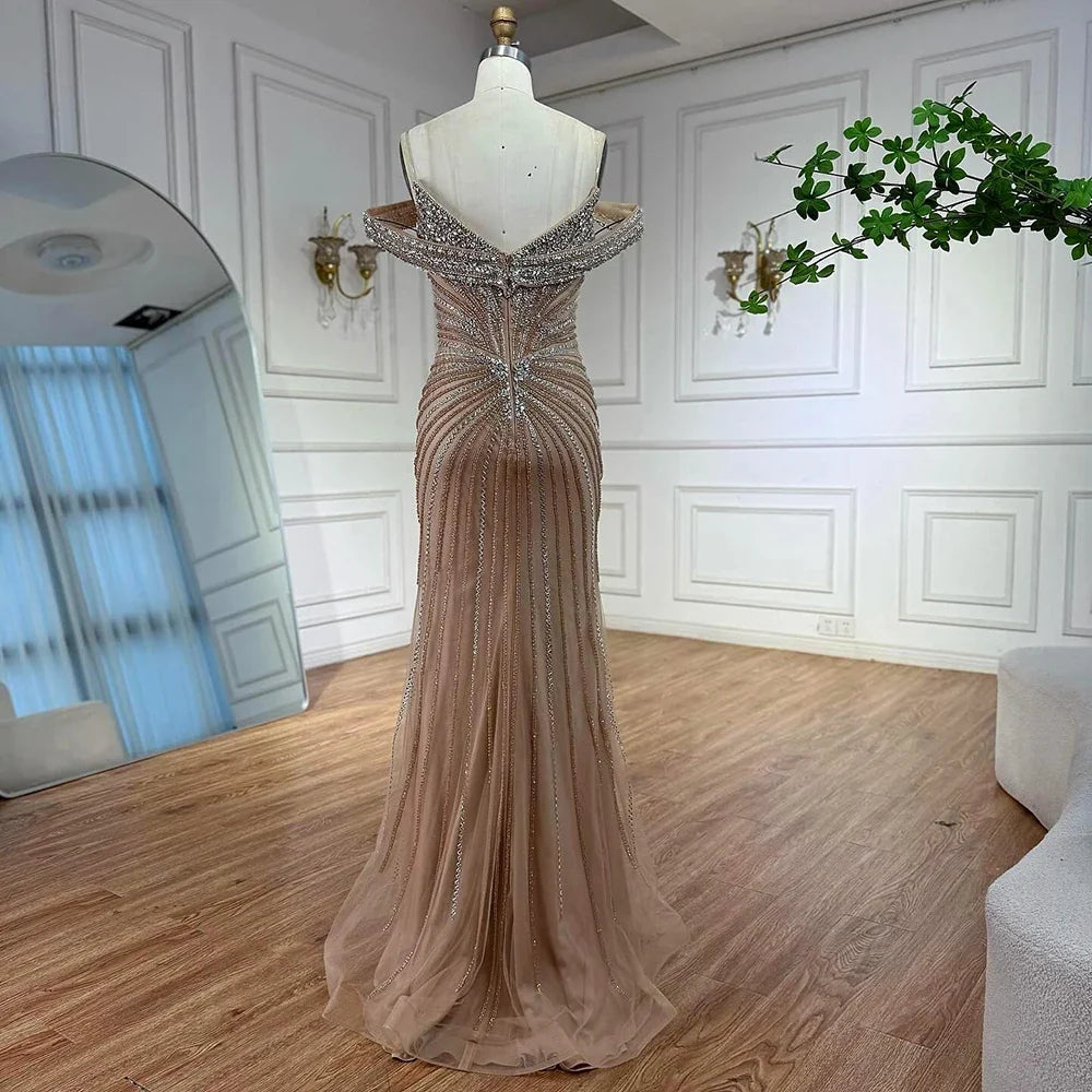 Arabic Luxury Beaded Off Shoulder Mermaid With Overskirt Evening Dress CLA73128