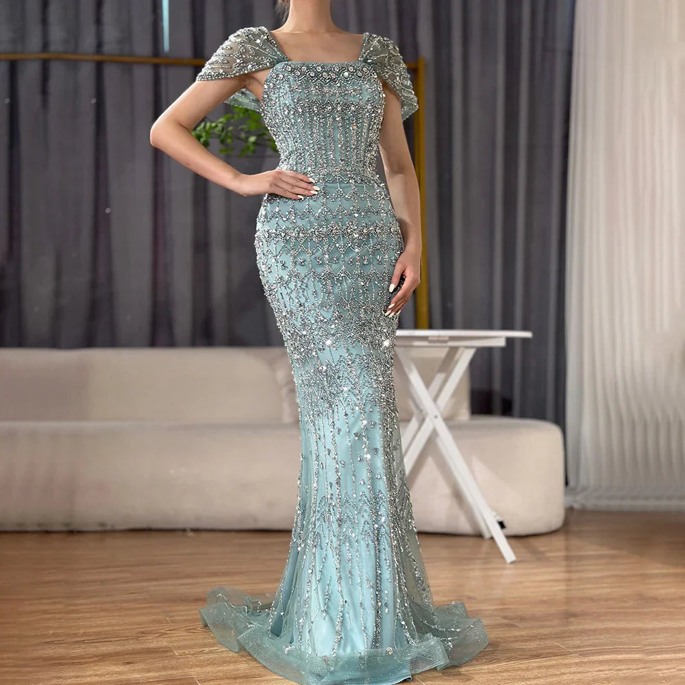 Dubai Mermaid Evening Dress Luxury Modest Arabic Party Gown CLA72714