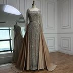 Luxury Dubai Arabic Muslim Caramel Mermaid Beaded Evening Gown with Overskirt CLA72533A