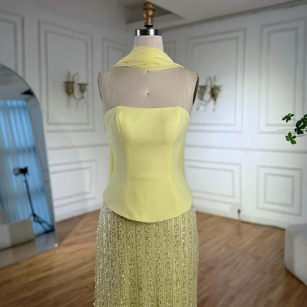 Simple Yellow Mermaid Evening Dress With Shawl CLA73007