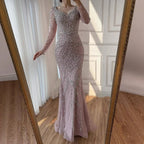 Luxury Muslim Nude Arabic Mermaid Beaded Evening Dress CLA73191