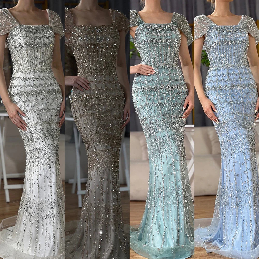 Dubai Mermaid Evening Dress Luxury Modest Arabic Party Gown CLA72714