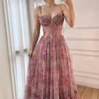 Arabic Chiffon Printed Floral Sleeveless A-Line Prom Dress CLA73149