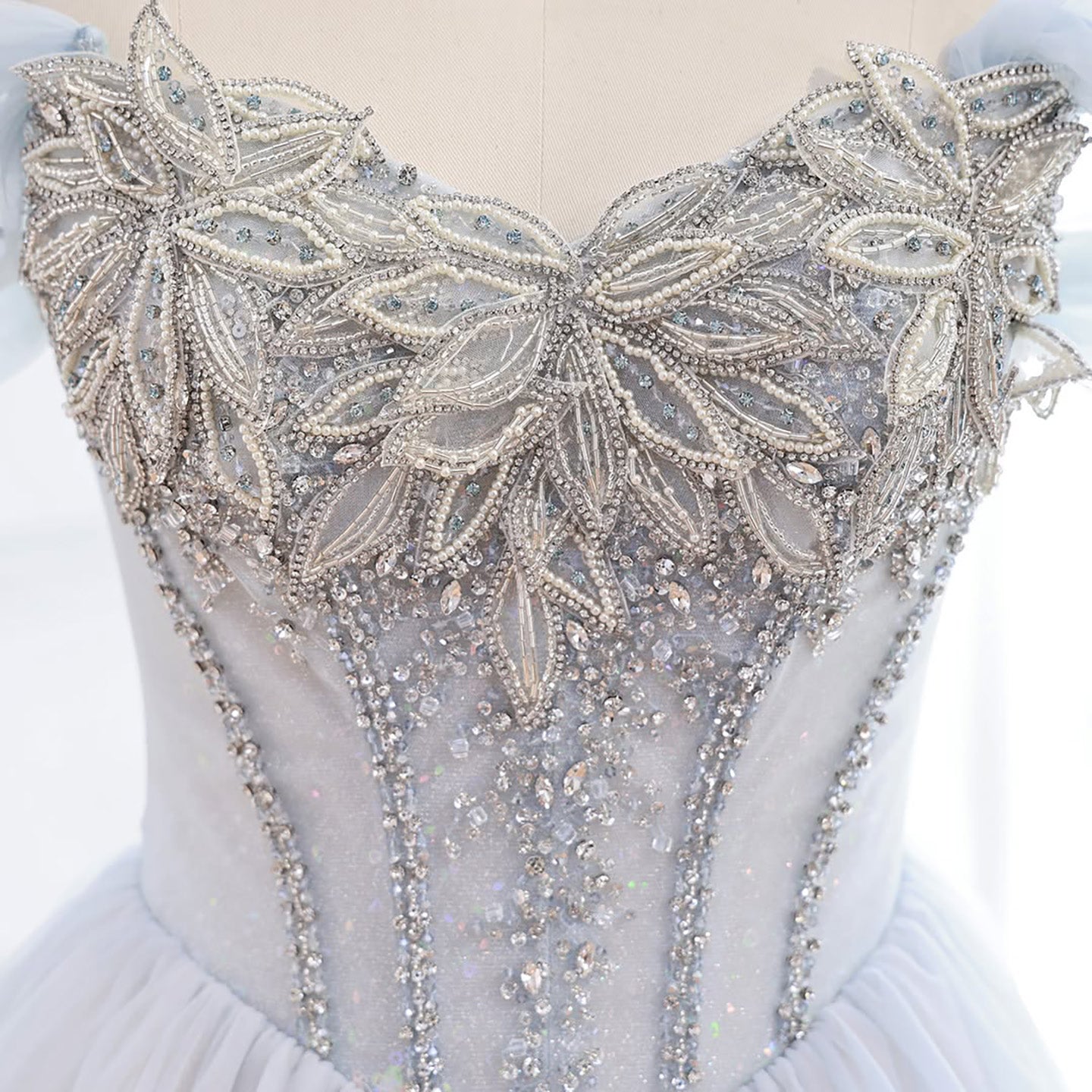 Silver Blue Luxury Beaded Ball Gown Lace Up Evening Dresses Off Shoulder For Women Birthday Party Wedding Occasion Engagement