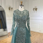 Turquoise Luxury Beaded Mermaid With Overskirt Evening Dress Hijab Hijab Modest For Muslim Women Wedding Party Gown