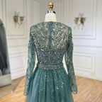 Turquoise Luxury Beaded Mermaid With Overskirt Evening Dress Hijab Hijab Modest For Muslim Women Wedding Party Gown