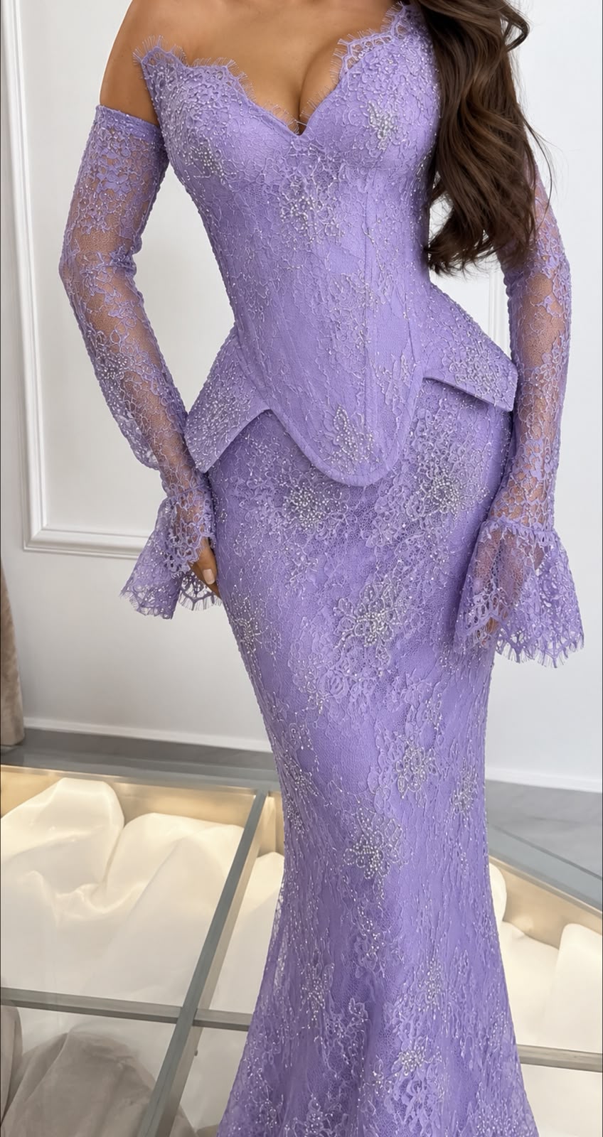 Luxury Burgundy Lace Beaded Mermaid Evening Dress CLA73341