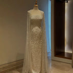 Luxury White Dubai Arabia Beaded Evening Dress With Cape CLA72870