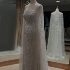 Luxury White Dubai Arabia Beaded Evening Dress With Cape CLA72870