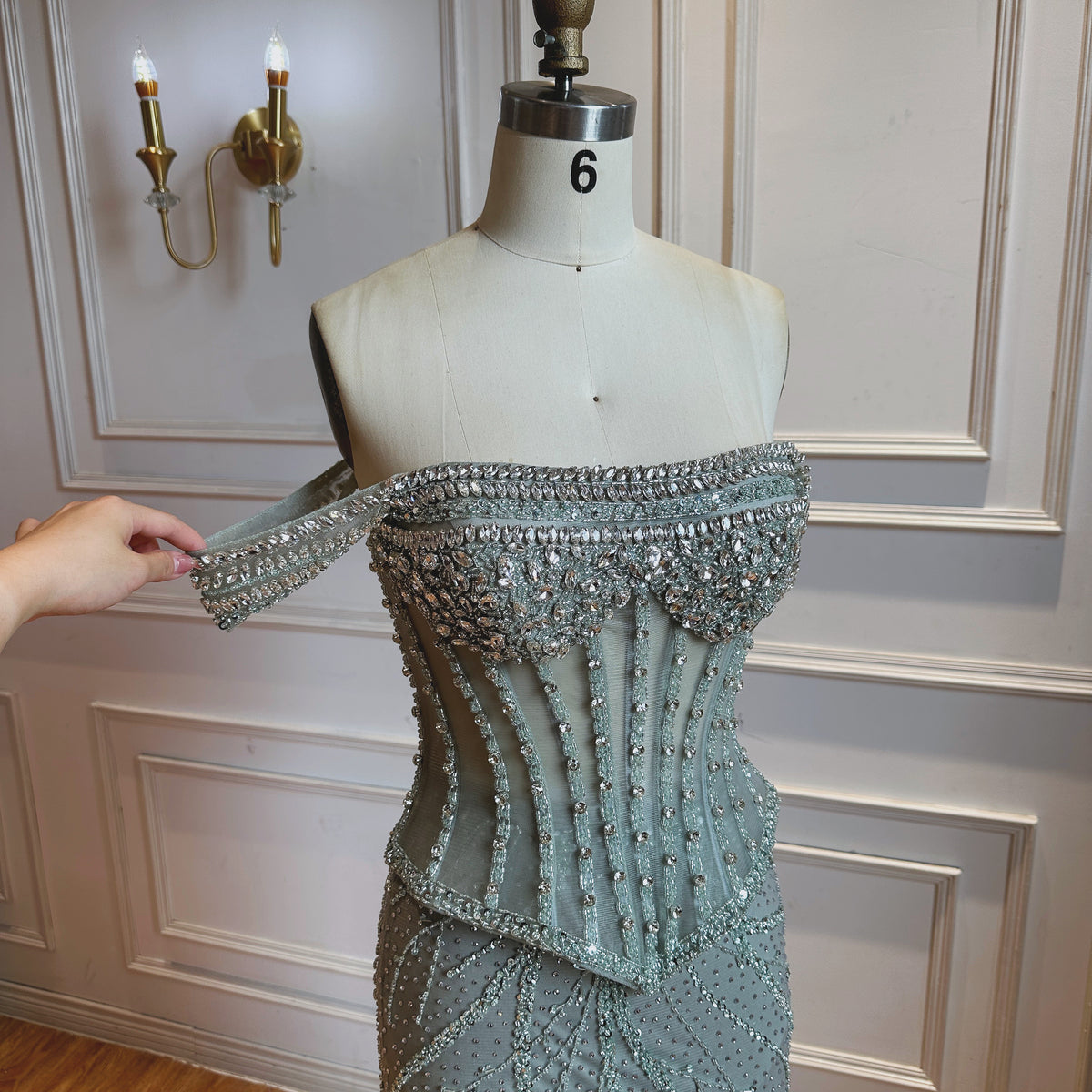 Luxury Beaded Two-piece set Mermaid Corset Off Shoulder Evening Dress CLA73954