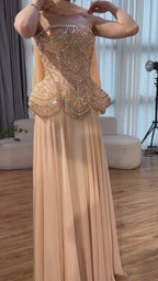 Luxury Designer Nude Beaded Chiffon Evening Dress CLA72915