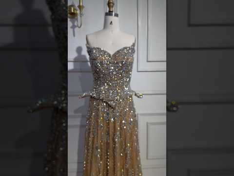 Kosovo Luxury Full Diamonds Beaded A-Line Evening Dress Nude Strapless Women Red Carpet Gown CLA73209