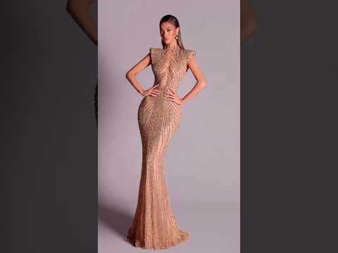 Arabic Luxury Gold Beaded Elegant Short Sleeves Mermaid Evening Dress CLA73221