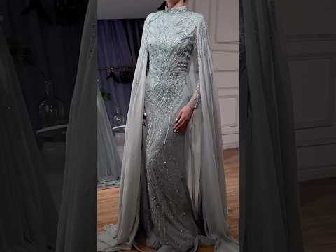 Modest Muslim Pink Evening Dress With Cape Long Sleeves CLA72413A