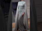 Modest Muslim Pink Evening Dress With Cape Long Sleeves CLA72413A
