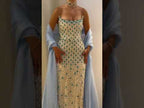 Arabic Luxury Blue Diamonds Mermaid Evening Dress WIth Cape Women Wedding Party Gown CLA73226