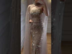 Arabic Luxury Beaded Strapless Mermaid Evening Dress With Cape Women Wedding Party Gown CLA72714B