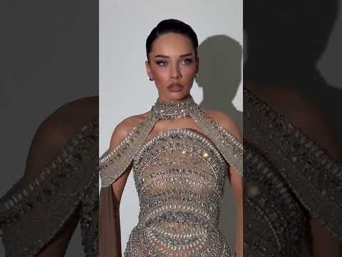 Luxury Caramel Kosovo Beaded Evening Dress Cape Sleeves CLA73344