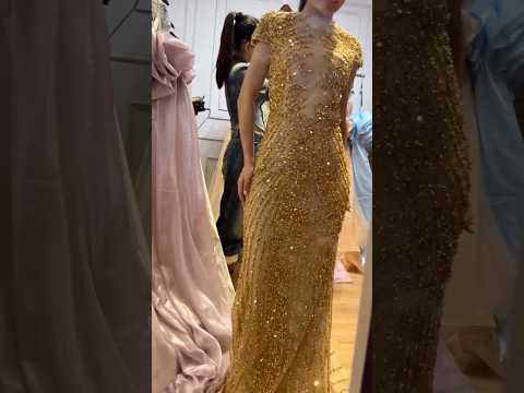 Arabic Luxury Gold Beaded Elegant Short Sleeves Mermaid Evening Dress CLA73221
