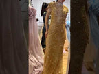 Arabic Luxury Gold Beaded Elegant Short Sleeves Mermaid Evening Dress CLA73221