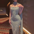 Luxury Sage Green Beaded Strapless Mermaid Evening Dress LA73440A