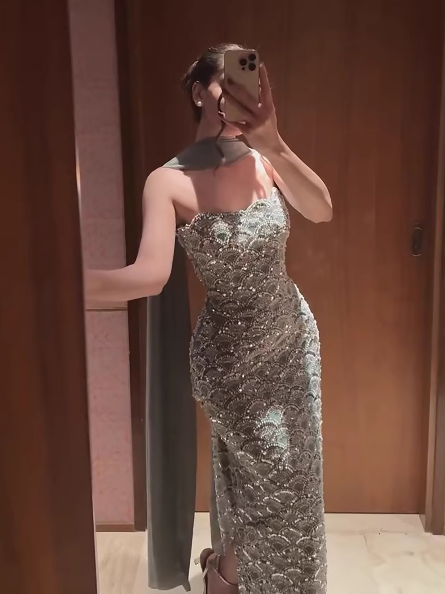 Luxury Sage Green Beaded Strapless Mermaid Evening Dress LA73440A