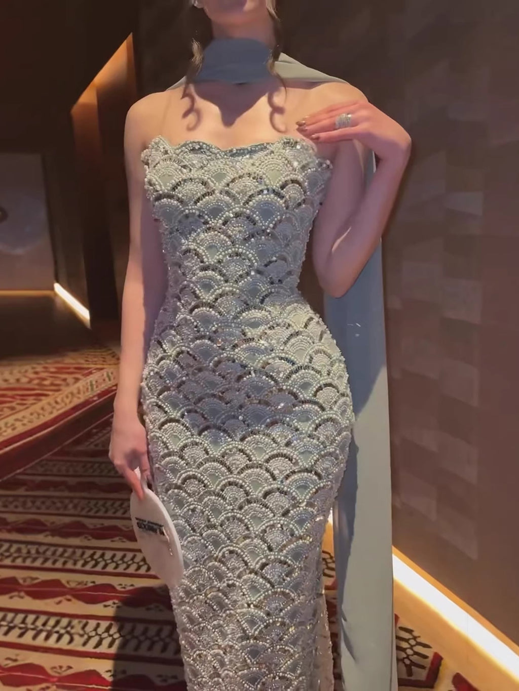 Luxury Sage Green Beaded Strapless Mermaid Evening Dress LA73440A